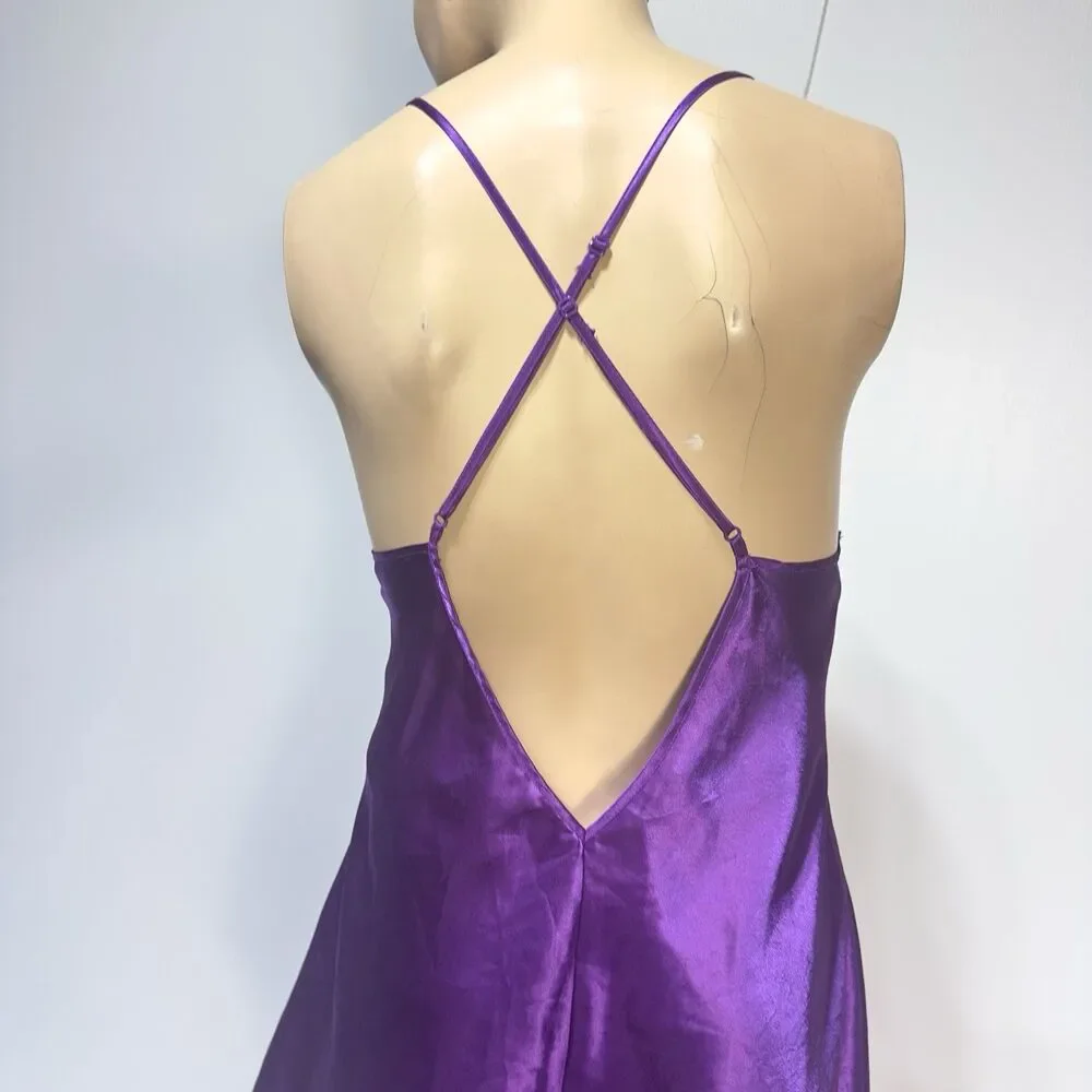 Vintage Frederick's Of Hollywood Purple Satin Slip Dress Lingerie Nightie Size L
